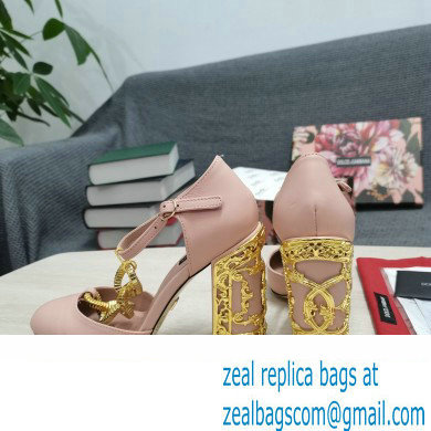 Dolce  &  Gabbana Logo Heel 10.5cm Chain leather T-strap Pumps Light Pink 2022
